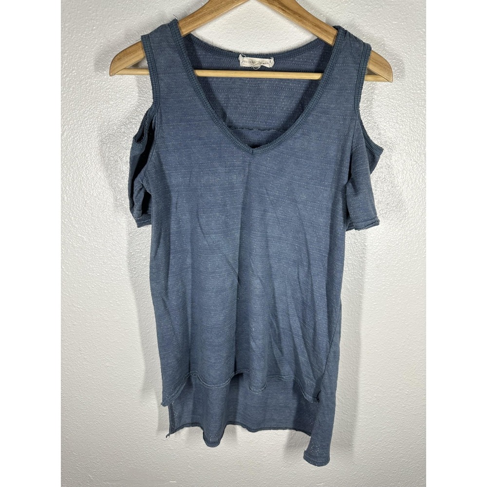 Shirt Womens Small Blue Cold Shoulder V Neck Tunic Top Lightweight Rayon Jersey
